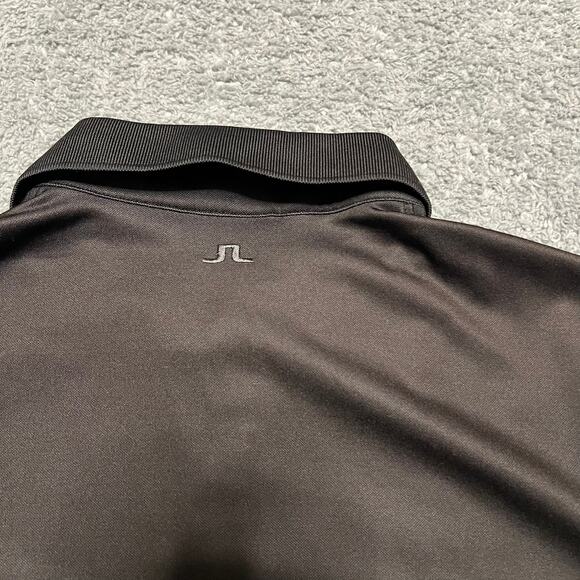 J.Lindeberg Polo Shirt Mens Medium Ace Regular Fit TX Jacquard Black Gray Golf - Picture 4 of 8